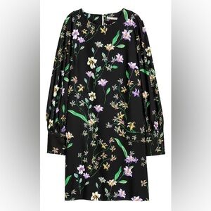 H&M Black Floral Long Sleeve Dress Women’s Puff Sleeve Button Cuff Mini, 2